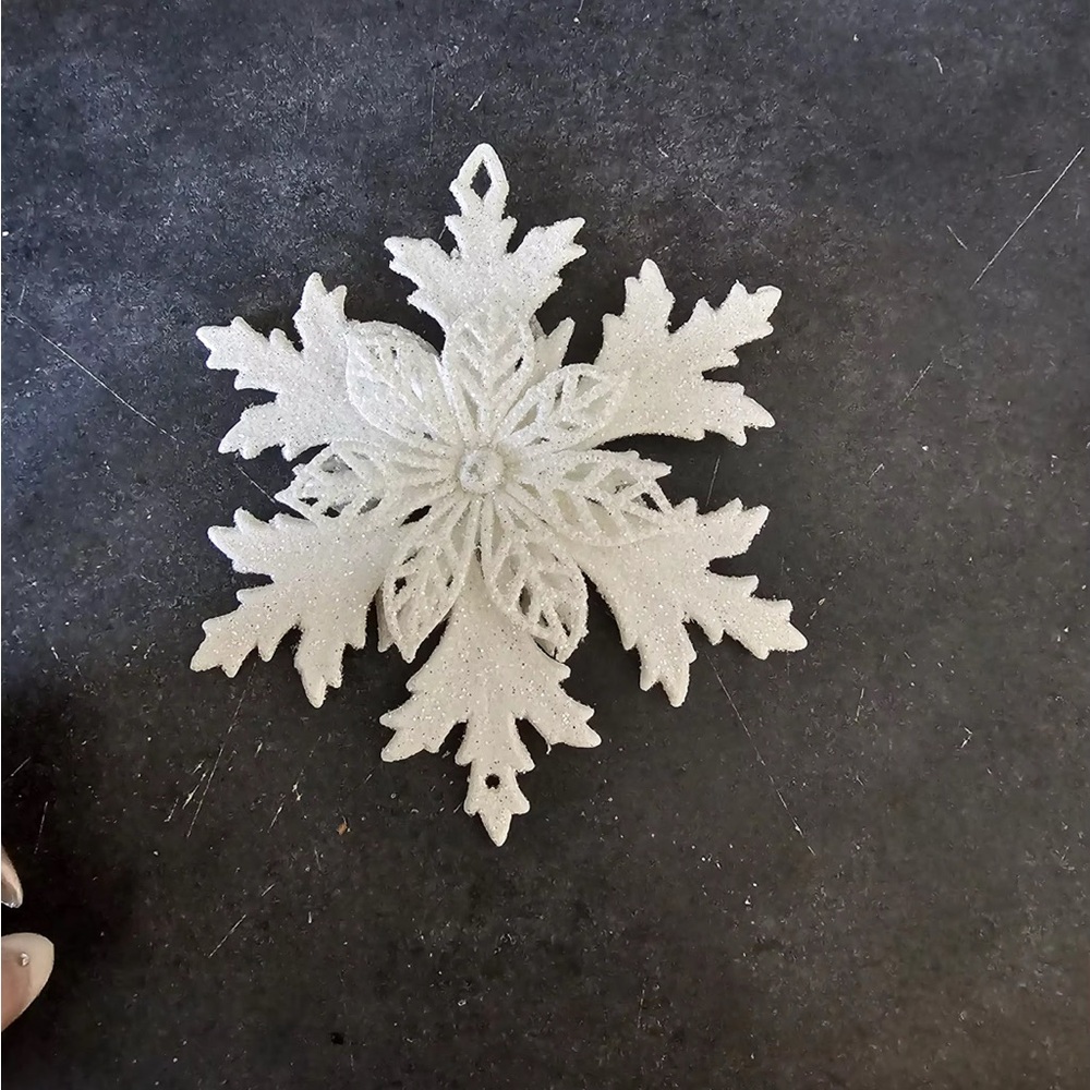 Glittering White Snowflake Ornament set of 4